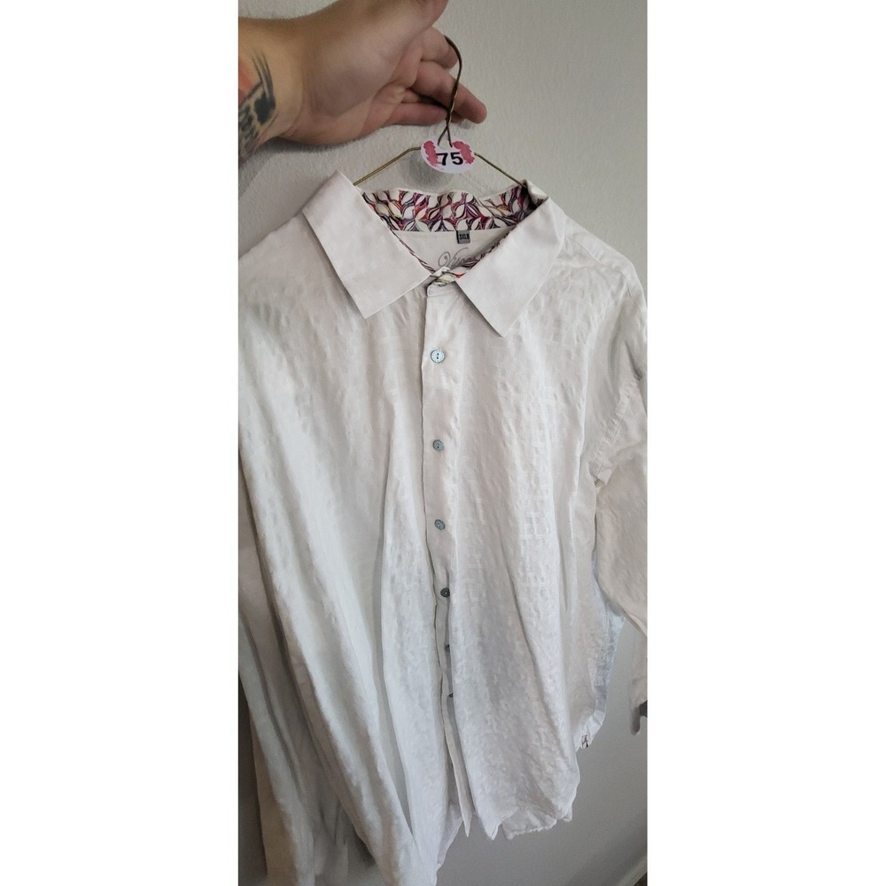 Geometric Collar All White Vacation Dress Shirt Mens 3XLB Short Sleeve #75